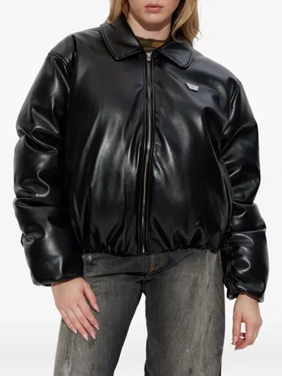 Misbhv Faux-leather Puffer Bomber Jacket In Black