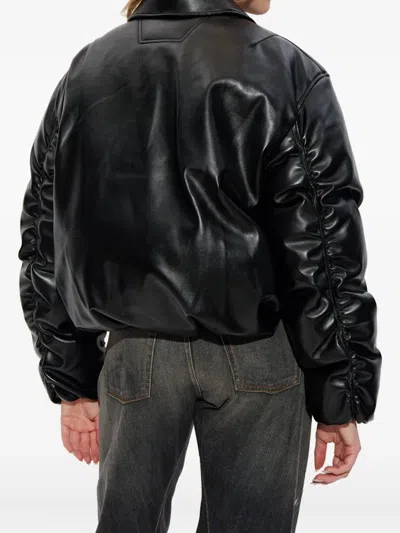 Misbhv Faux-leather Puffer Bomber Jacket In Black