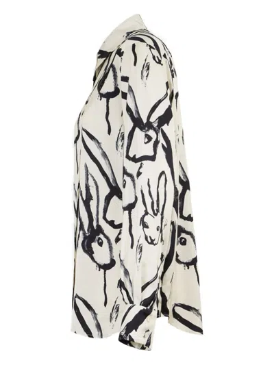 Msgm Rabbit-print Long-sleeve Shirt In Multi