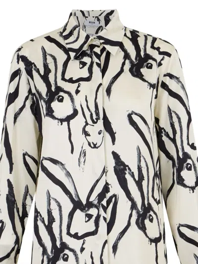 Msgm Rabbit-print Long-sleeve Shirt In Multi
