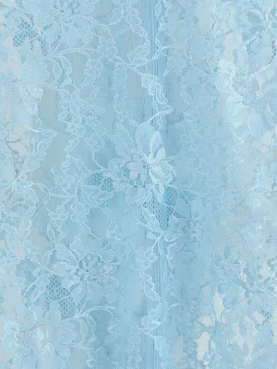 Valentino High Neck Long Sleeve Floral Lace Bodysuit In Blue