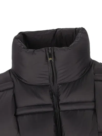 Raxxy Quilted Black Puffer Coat With High Collar In Black