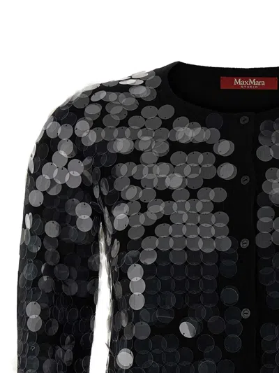 Max Mara Studio Necton Sequin Embellished Knit Cardigan In Black
