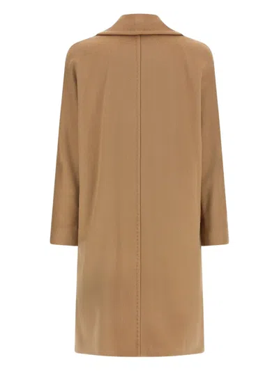 Max Mara Agenda Double Breasted Cocoon Long Wool Drap Coat Coats Beige In Brown