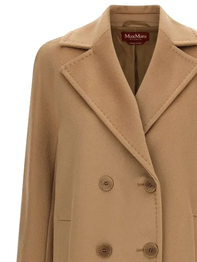 Max Mara Agenda Double Breasted Cocoon Long Wool Drap Coat Coats Beige In Brown