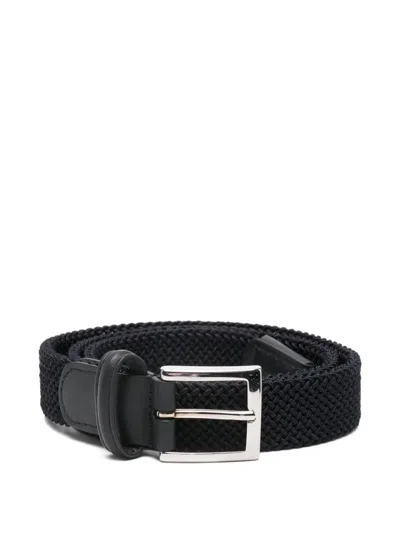 Kiton Adjustable Braided Leather Belt With Silver Buckle In Black