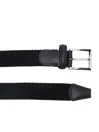 Kiton Adjustable Braided Leather Belt With Silver Buckle In Black