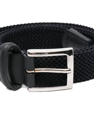 Kiton Adjustable Braided Leather Belt With Silver Buckle In Black