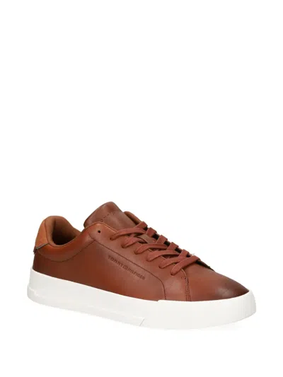 Tommy Hilfiger Iconic Leather Sneakers In Brown