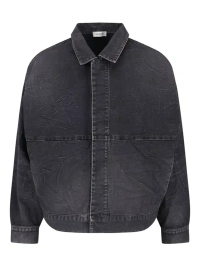 Fear Of God Mens Washed Black Utility Cropped Denim Jacket In Brown