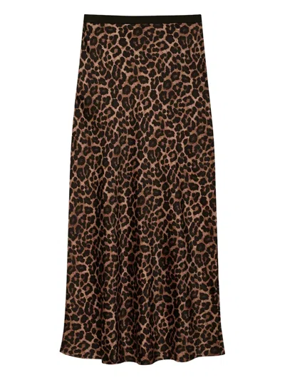 Anine Bing Printed Bar Silk Skirt Black And Brown Leopard