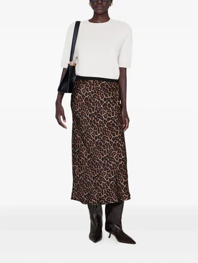 Anine Bing Printed Bar Silk Skirt Black And Brown Leopard