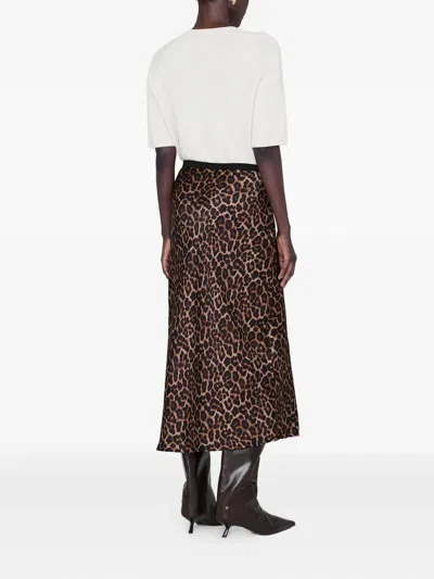 Anine Bing Printed Bar Silk Skirt Black And Brown Leopard