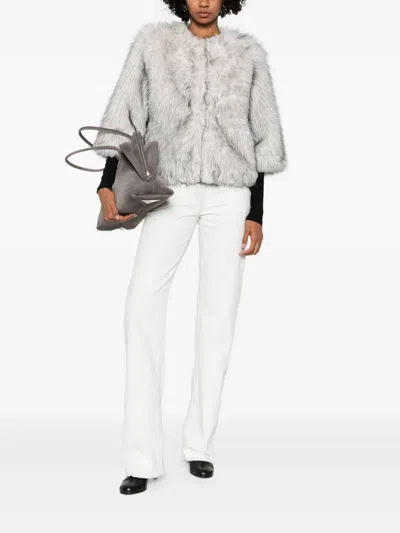 Betta Corradi Open-front Faux-fur Jacket In Gray
