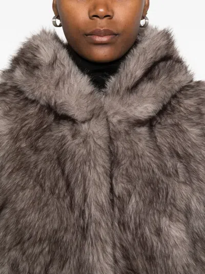 Betta Corradi Hooded Sleeveless Coat In Plush Faux Fur In Brown