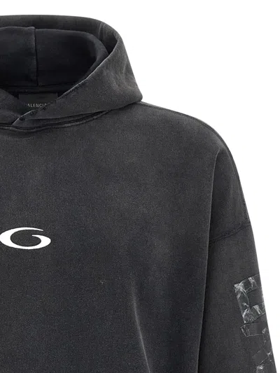 Balenciaga Men Transparent Tape Hoodie With Torn Pocket In Black