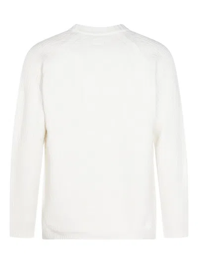 C.p. Company Timeless Crew Neck Sweater With Iconic Lens Detail In White