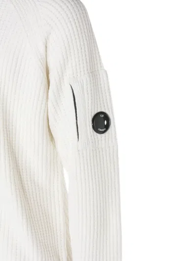 C.p. Company Timeless Crew Neck Sweater With Iconic Lens Detail In White