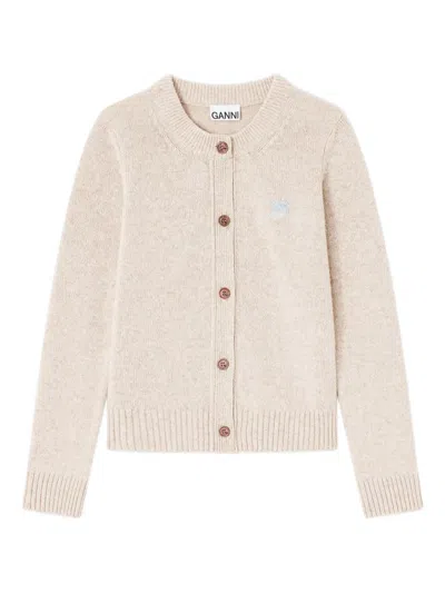 Ganni Beige Knitted Cardigan In Neutral