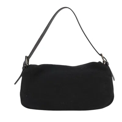 Pre-owned Fendi Mamma Baguette Black Wool Shoulder Bag ()