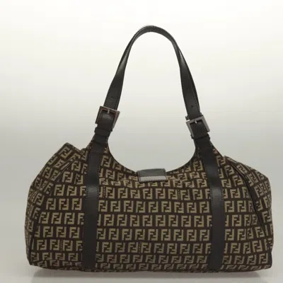 Pre-owned Fendi Zucchino Brown Canvas Shoulder Bag ()