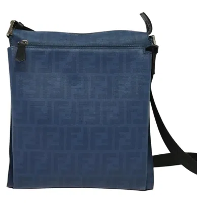 Pre-owned Fendi Zucca Blue Canvas, Leather Shoulder Bag ()