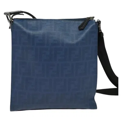 Pre-owned Fendi Zucca Blue Canvas, Leather Shoulder Bag ()