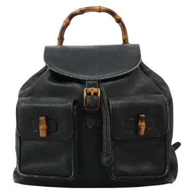 Pre-owned Gucci Bamboo Black Leather Backpack Bag ()