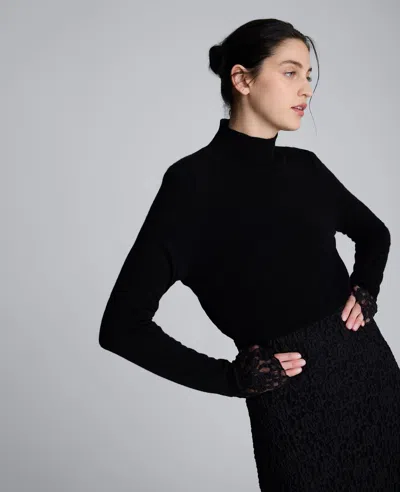 Kenneth Cole Merino Wool Cropped Mockneck Sweater In Black