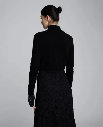 Kenneth Cole Merino Wool Cropped Mockneck Sweater In Black