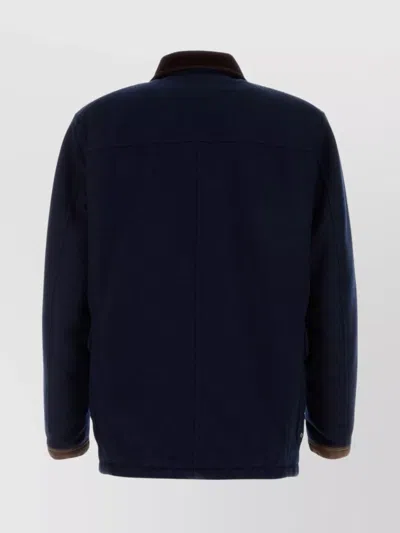 Fay Wool Blend Jacket With Front Pockets And Contrast Collar In Blue
