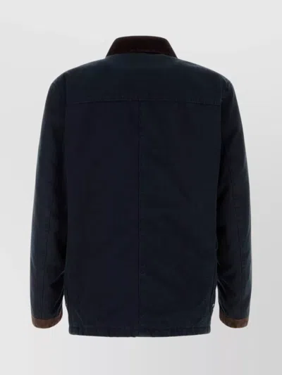 Fay Wool Blend Jacket With Front Pockets And Contrast Collar In Blue