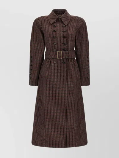 Chloé Grey/red Double-breasted Coat In Houndstooth Wool In Brown