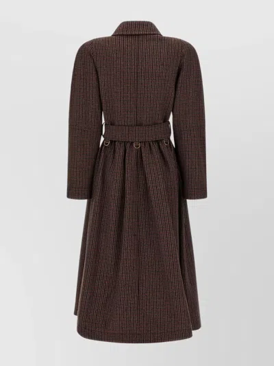 Chloé Grey/red Double-breasted Coat In Houndstooth Wool In Brown
