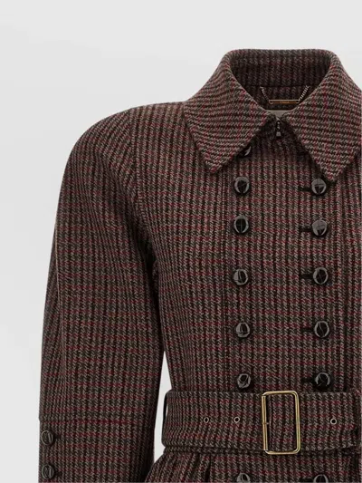 Chloé Grey/red Double-breasted Coat In Houndstooth Wool In Brown