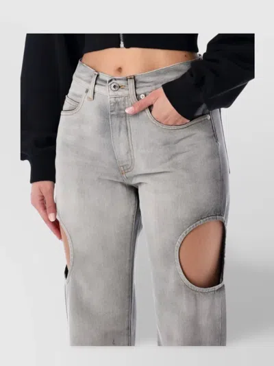 Off-white Cut-out Denim Trousers Featuring Belt Loops In Gray