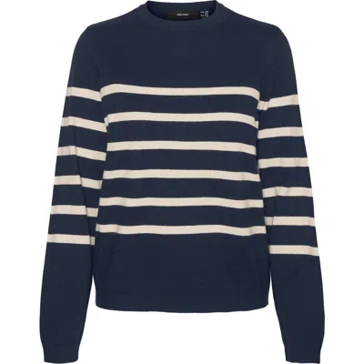 Vero Moda O Neck Sweater In Black With Cream Stripe In Black