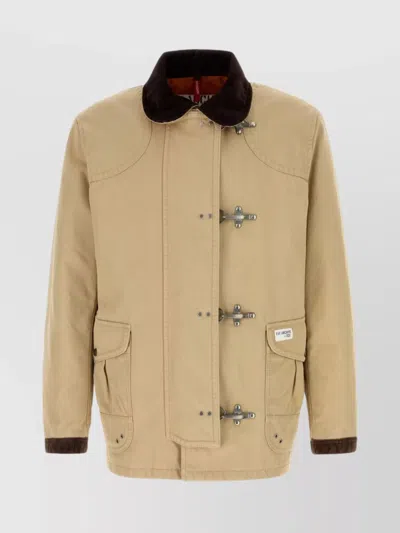Fay Canvas Jacket With Button Accents And Front Pockets In Brown