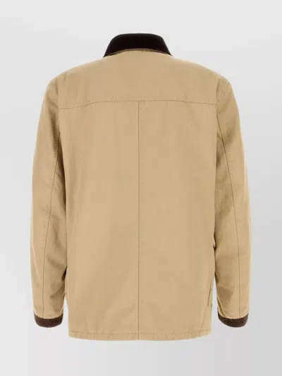 Fay Canvas Jacket With Button Accents And Front Pockets In Brown