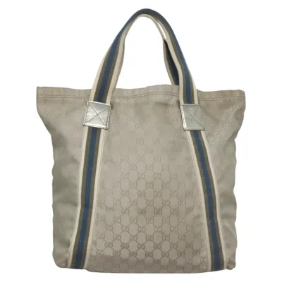 Pre-owned Gucci Sherry Silver Canvas Tote Bag ()