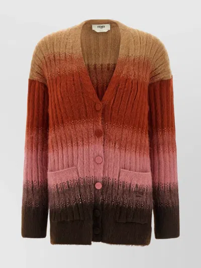 Fendi Gradient Knit Cardigan Featuring Front Pockets In Multi