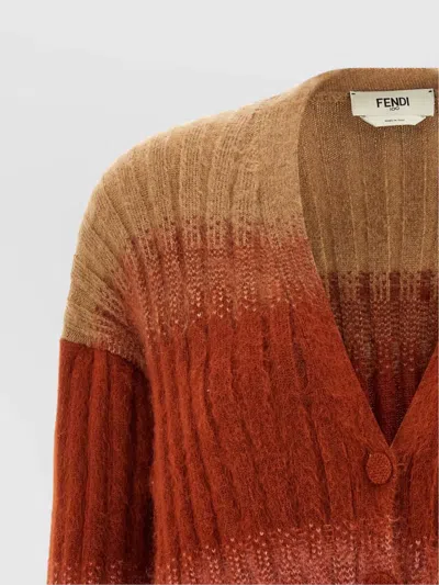 Fendi Gradient Knit Cardigan Featuring Front Pockets In Multi