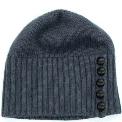 Portolano Beanie Hat With Leather Buttons In Blue
