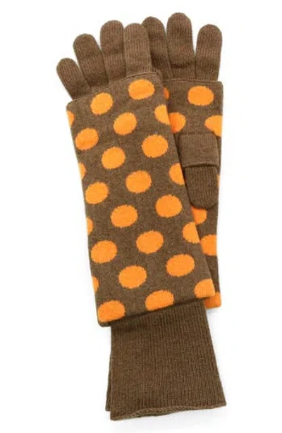 Portolano Two In One Gloves And Armwarmer In Polka Dots In Brown