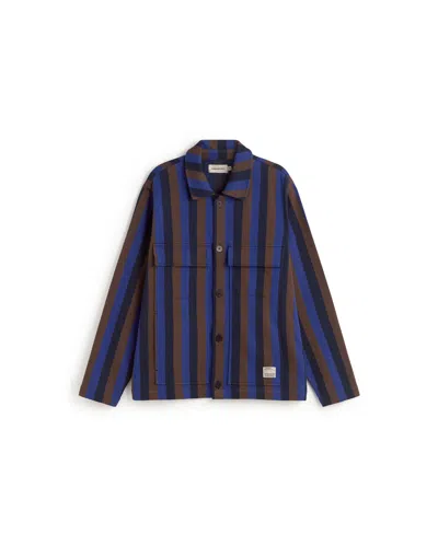 Thinking Mu Men's Blue Striped Totenham Omar Overshirt In Blue
