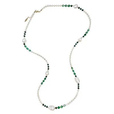 Farra Women's Baroque Pearls With Green Gemstone Long Necklace In White