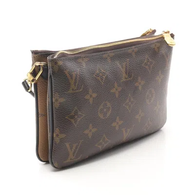 Pre-owned Louis Vuitton Beige Brown Monogram Reverse Pvc Coated Canvas Leather Pochette Shoulder Bag (pre-owne