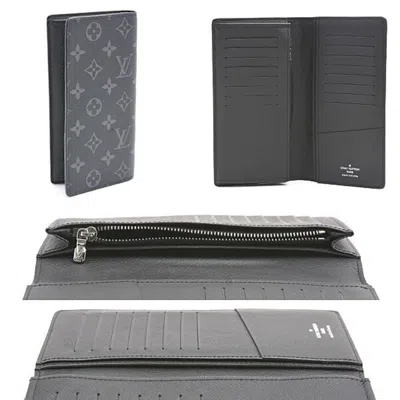 Pre-owned Louis Vuitton Black Gray Monogram Eclipse Monogram Eclipse Long Wallet (bi-fold) () In Multi