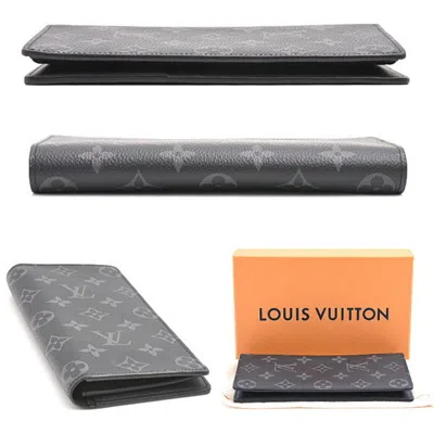 Pre-owned Louis Vuitton Black Gray Monogram Eclipse Monogram Eclipse Long Wallet (bi-fold) () In Multi