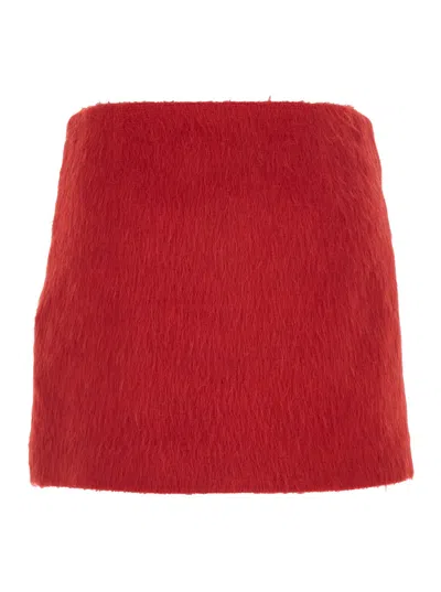 Msgm Red Miniskirt With Side Concealed Zip Closure In Wool Blend Woman In Red